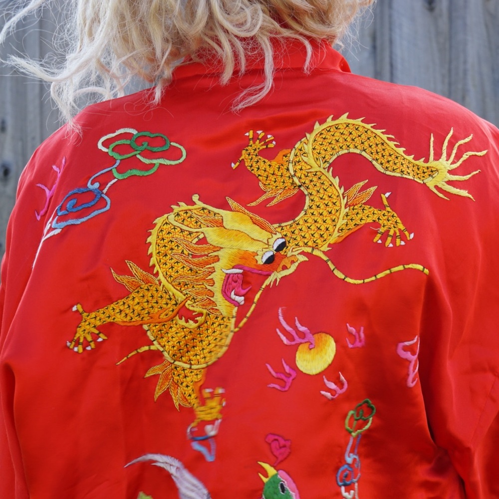 Vtg golden bee silk maxi kimono cardigan duster sm - Picture 10 of 12